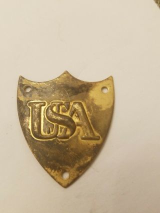 Rare Usa Shield 1861 Civil War Allegheny Arsenal Gilded Brass Usa Saddle Tag 2