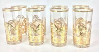 Vintage Culver Mushroom Gold Trim Drinking Glasses Set Of 8