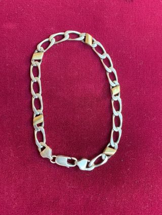 Vintage Tiffany & Co 18k Yellow Gold 925 Silver Figaro Chain Bracelet Size 8”