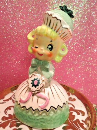 Vtg Enesco Winking Sweet Shoppe Cupcake Candy Girl W Cupcake Hat Floral Bouquet