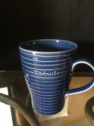 2009 Starbucks Design House Stockholm 12 Oz Coffee Mug Tea Cup Navy Blue Stripe