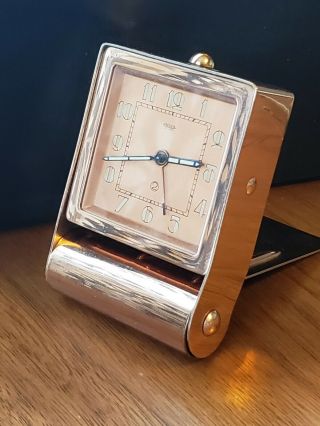 Art Deco Jaeger Vintage Desk Alarm Travel Clock Copper Tone Parts Repair 2