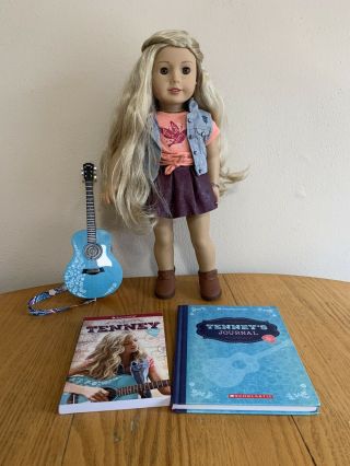 American Girl Doll Tenney Grant With Retired Guitar And Books