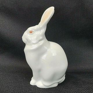 Herend 5 1/4 " White Rabbit Bunny Porcelain Figurine Red Eyes 5327 Vintage