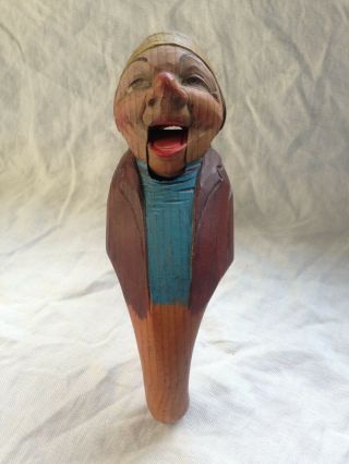 Vintage Folk Art Anri Style Hand Carved Wooden Man Hand Held Nutcracker