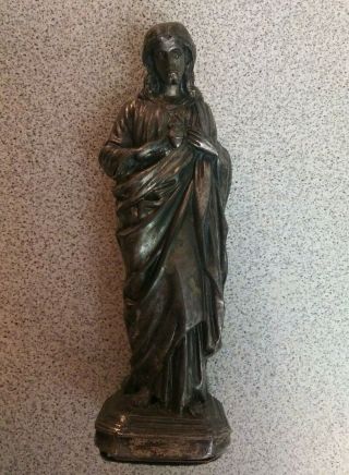 Vintage Jesus Sacred Heart 6 " Tall Cast Metal Statue Figurine Catholic Religious