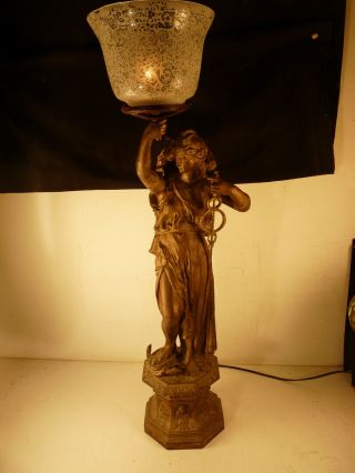 C.  1875 Mitchell/vance Gas Newel Post Figure Lamp " Minerva " Holding Caduceus