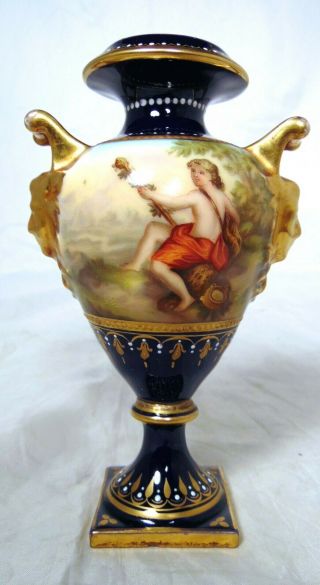 Antique Cobalt Blue Royal Vienna Porcelain Vase Urn Signed