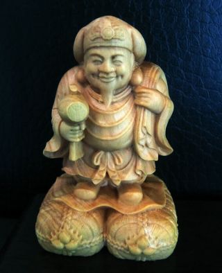 Qh005 - 6 3.  5 3.  5 Cm Hand Carved Boxwood Carving : Daikokuten Immortal