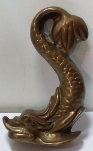 Vintage To Antique Heavy Brass Chinese Naga Sea Serpent / Fish Wall Hook 25.  7oz