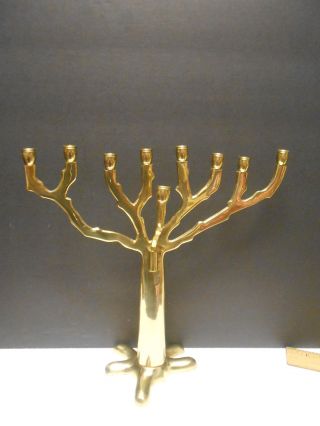 Brass Menorah Tree Of Life Jewish Hebrew Judaica 10 " Tall And 10 " Wide