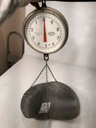 Vintage Chatillon 20lbs Hanging Scale W/ 12 " Scoop Pan 8 " Face Wilton Maine B/o
