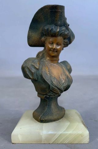 Ca.  1910 Antique Art Nouveau Era Bronzed Statue Victorian Lady Bust Paperweight