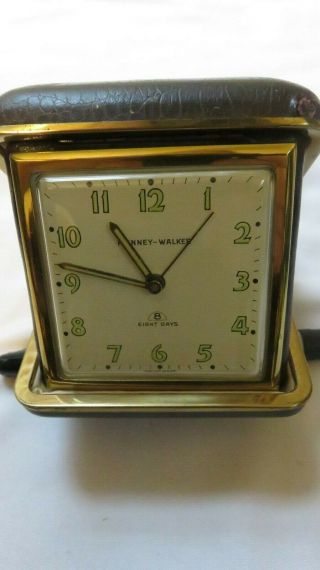 Vintage Travel Alarm Clock,  8 Day,  Swiss Made Phinney - Walker,  Burgundy,  Non - Workg
