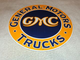 Vintage General Motors Trucks Gmc 11 3/4 " Porcelain Metal Car,  Gasoline Oil Sign