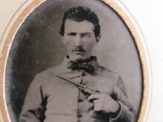 Possible Texas Confederate Civil War Soldier Holding His Pistol Tintype Photo 