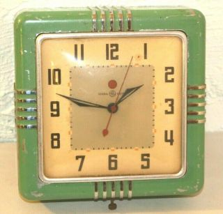 Vintage Ge General Electric Jadeite Green Square Kitchen Wall Clock Parts/repair