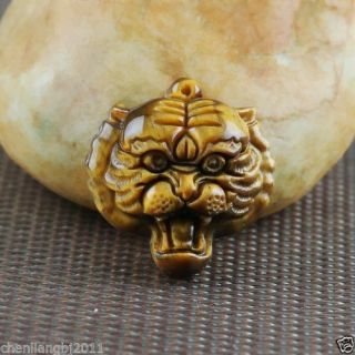Carving Chinese Boutique Pseudocrocidolite Tiger Head Pendant Necklace
