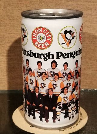 1982 Bottom Open Pittsburgh Penguins Iron City Beer Pull Tab Beer Can Nhl