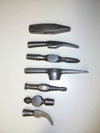 7 Small Vintage Hammer Heads Unmarked Jewelers Silversmith