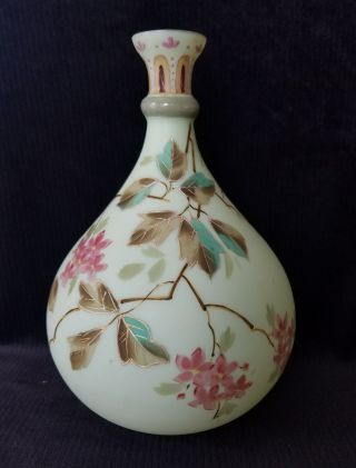 Antique Bohemian Harrach Loetz Custard Hand Painted Glass Vase Vienna Austria