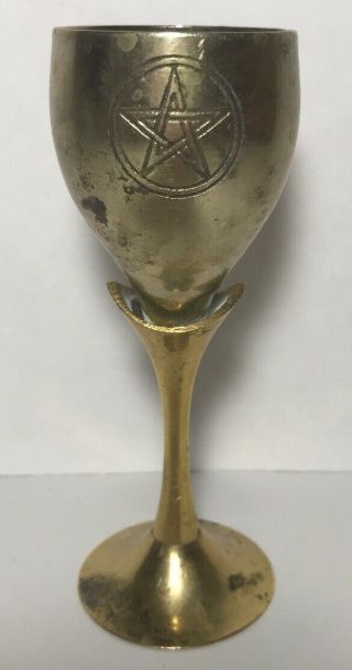 Pentagram Altar Chalice Brass Wicca Ceremony Cup 4 1/2” Tall