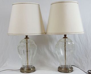 Frederick Cooper Glass Jar Urn Table Lamps Pair Vintage Shades Hollywood Regency