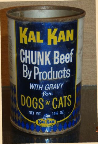1965 Kal Kan Chunk Beef By - Products With Gravy For Dogs And Cats Food Tin Can
