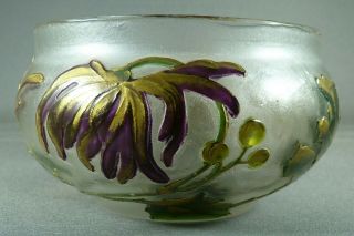 An Unsigned François - Théodore Legras,  Acid Etchet & Enameled Glass Bowl - C.  1890