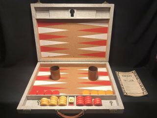Vintage Crisloid Royal Backgammon Set Red Butterscotch Bakelite Chips 1950s Vgc
