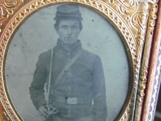 Civil War Cavalry Soldier Holding His Sword Tintype Photograph