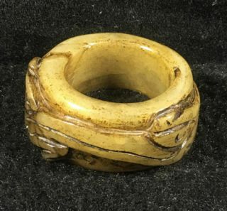Old Chinese Natural Jade Hand - Carved Dragon Ring Pendant Cx090