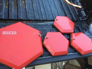 Vintage Simmons Sds8 Red Drum Set Pads - Bass Drum And 3 Toms