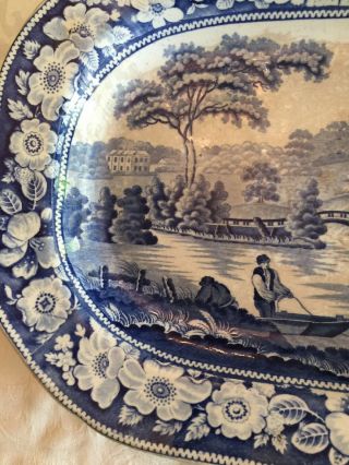 Blue And White Platter Approx 17”.  14”.  By 2 3/4” Very Old. 3