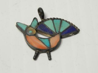 Vintage Antique Zuni Indian Sterling Silver Turquoise Shell Lapis Turkey Pend