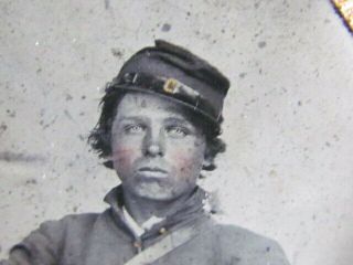 Civil War Cavalry soldier with sword & pistols tintype photo and 4 leaf clover 2
