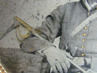 Civil War Cavalry soldier with sword & pistols tintype photo and 4 leaf clover 3