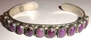 Vintage Navajo Leo Feeney Sterling Silver Gemstones Cuff Bracelet