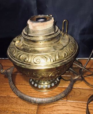Antique Brass & Cast Iron Bradley & Hubbard Oil Lamp & Hanging Frame B & H Parts