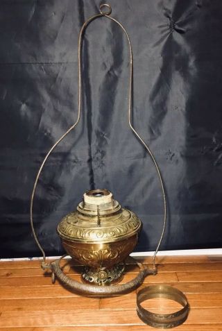 Antique Brass & Cast Iron Bradley & Hubbard Oil Lamp & Hanging Frame B & H PARTS 2