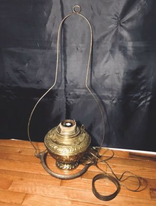 Antique Brass & Cast Iron Bradley & Hubbard Oil Lamp & Hanging Frame B & H PARTS 3