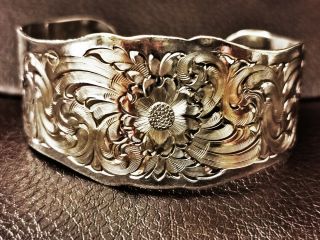 An Elegant Sterling Silver Plate Cuff Bracelet By Montana Silversmiths Good Cond
