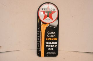 Texaco Motor Oil Thermometer Clear Golden 16 " Tall