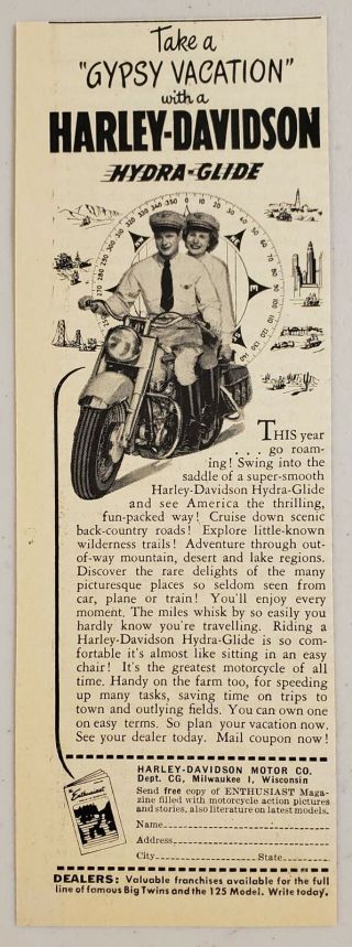 1949 Print Ad Harley - Davidson Hydra - Glide Motorcycles Happy Couple Milwaukee,  Wi