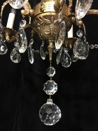 Vtg Spanish Ornate Brass Waterfall 5 Arm Chandelier Crystal Hollywood Bling 3