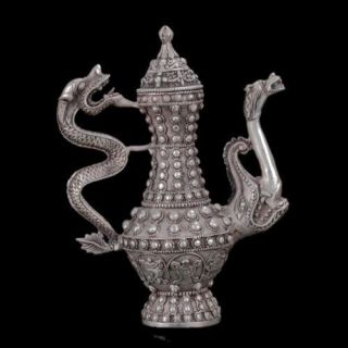 Chinese Old Copper Plating Silver Handwork Dragon Motif Teapot / Daqing Mark E01
