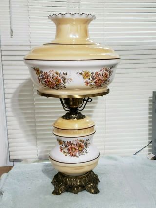 Vintage Hurricane Lamp Floral Flowers Milk Glass Large 24 " Tall Extra