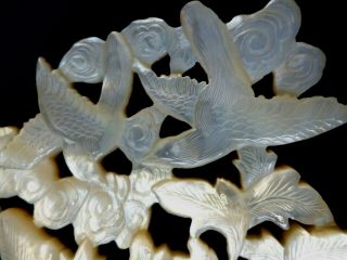 VINTAGE MOTHER OF PEARL CHINESE STYLE CARVED BIRD AND FLORAL PLAQUES X 2 3