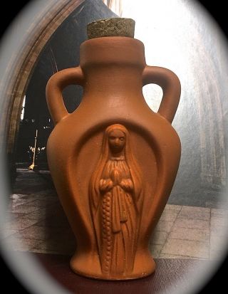 Bvm Virgin Mary 4.  5 Inch Red Clay Holy Water Bottle With Cork Catholic Madonna
