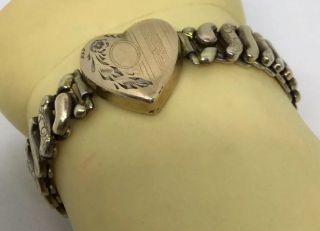 Vintage Heart Gold Filled Sterling - Stretch Bracelet - 1940s (s118)
